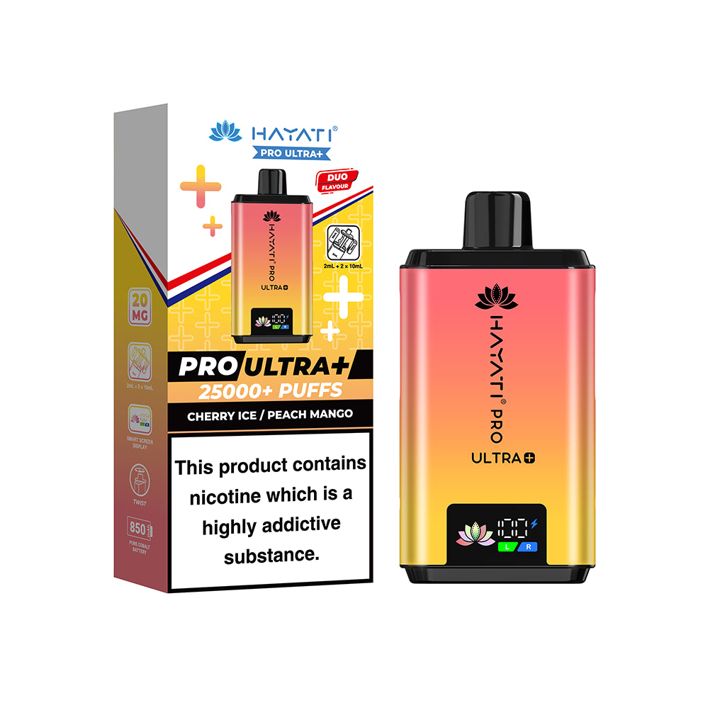 hayati pro max with nicotine Hayati Pro Ultra+ Kit Cherry Ice / Peach Mango – Vape Local